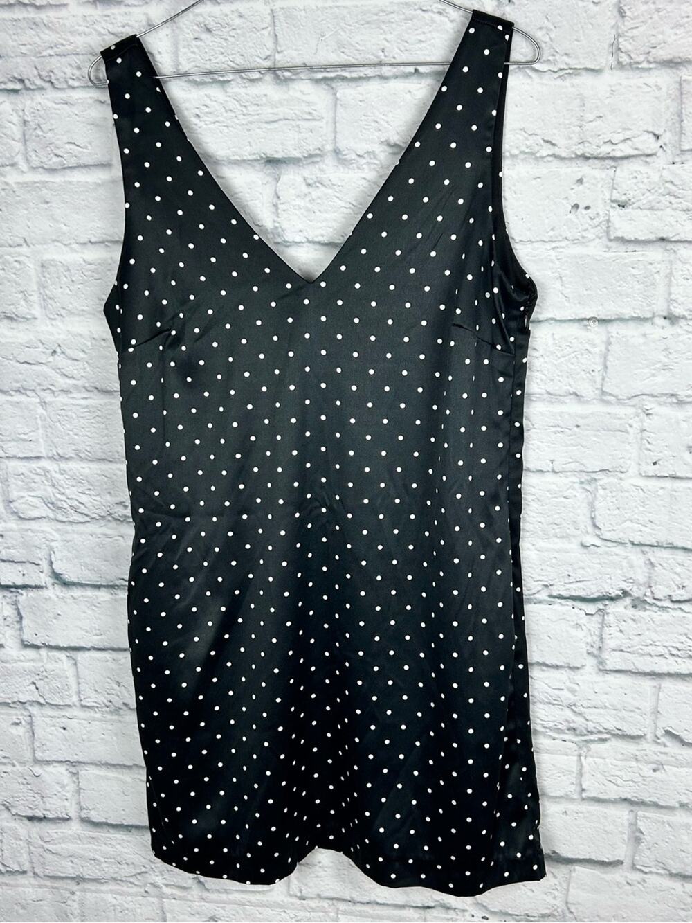 WAYF Black Polka Dot Shift Dress Bow Back Mini Size